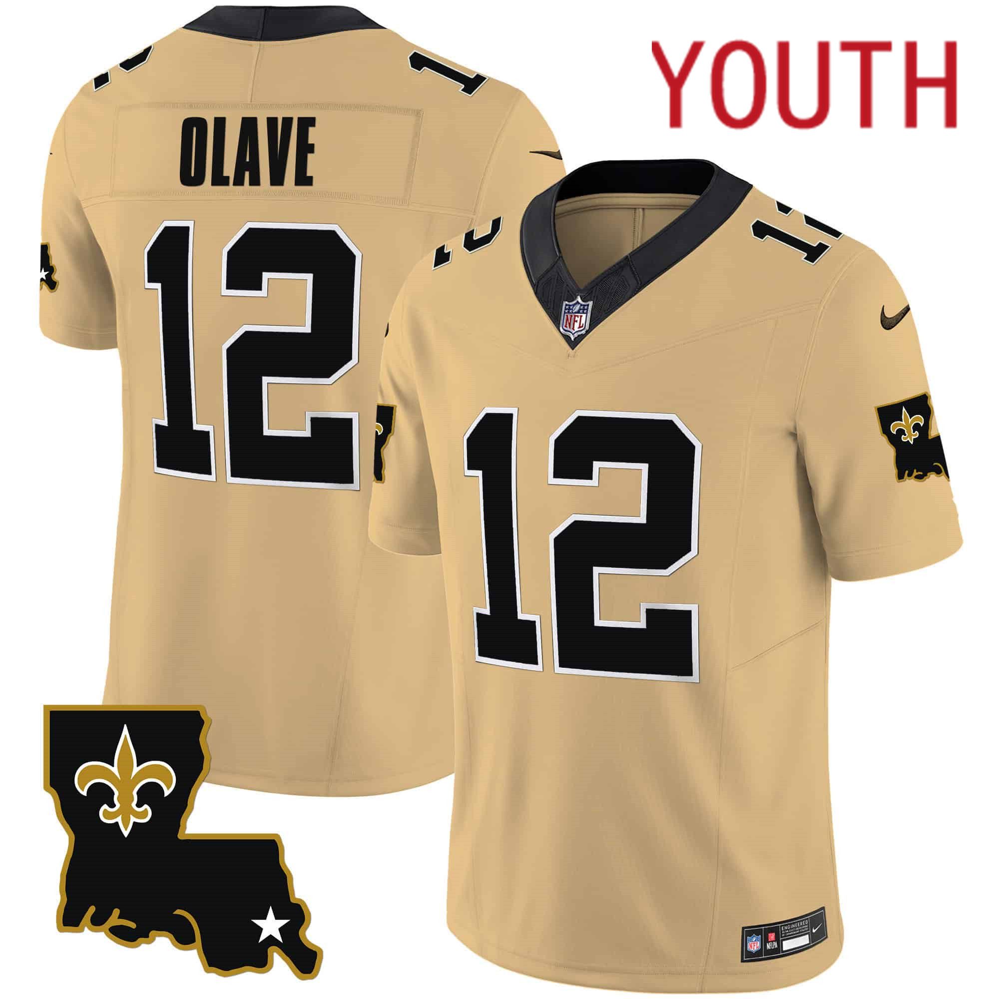 Youth New Orleans Saints 12 Olave Yellow 2024 Nike 1987 Legacy Vapor Limited NFL Jersey